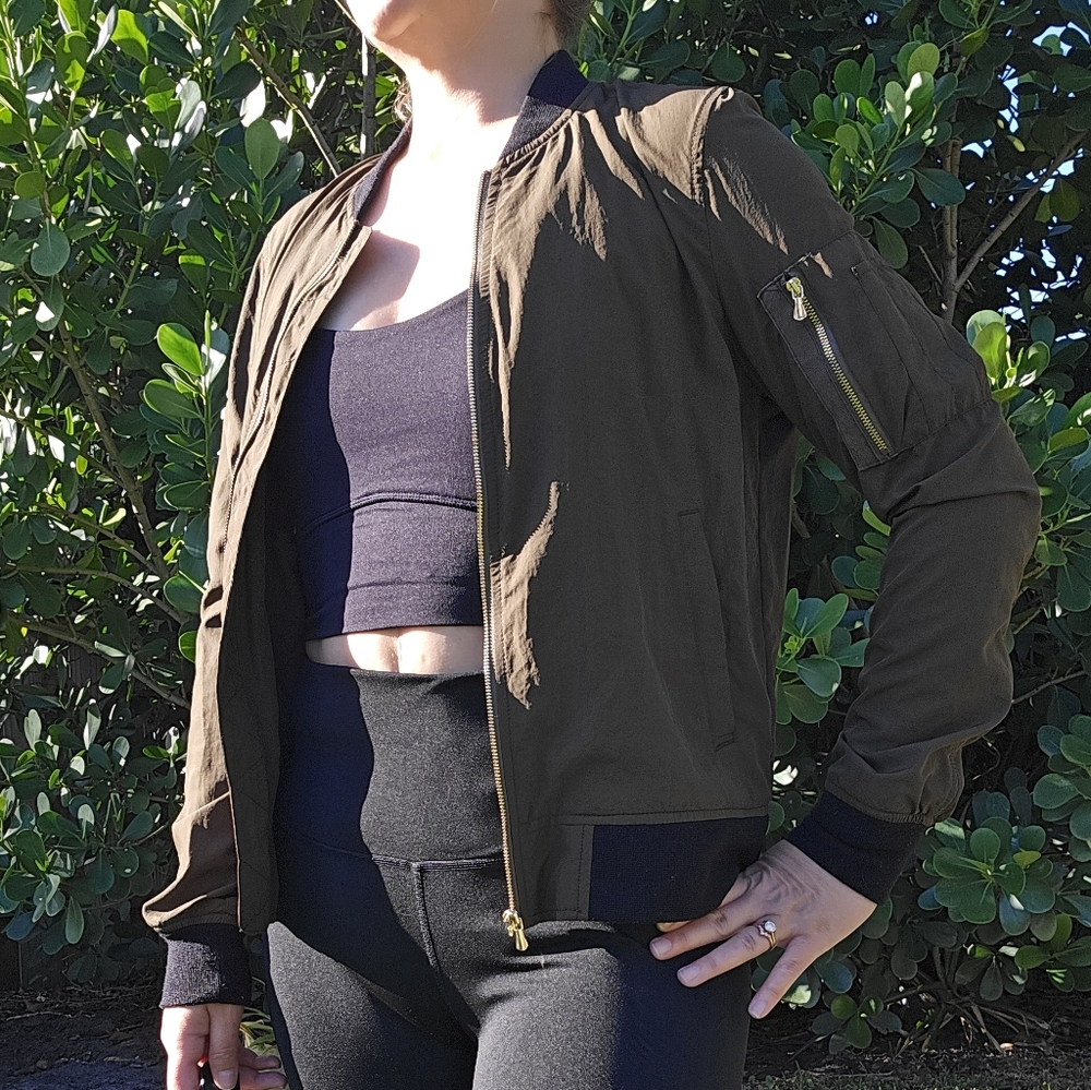 Zara Basic Olive Bomber Jacket Xs Lightweight Zip… - image 5